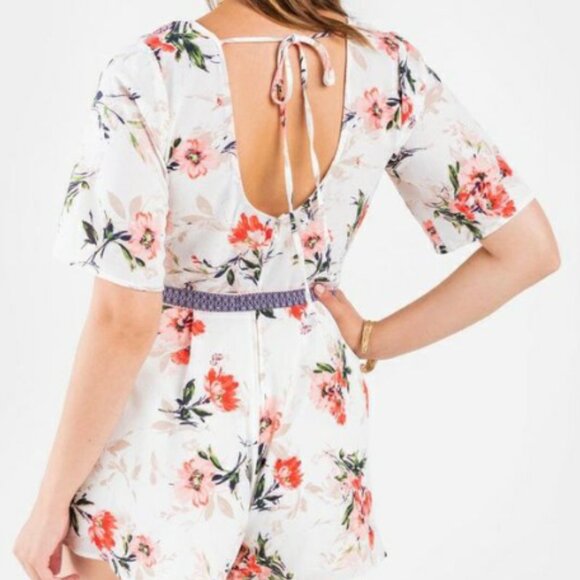 Francesca's X Three Pink Hearts | Boho Print Floral Lined Romper | Size Medium - Picture 2 of 15